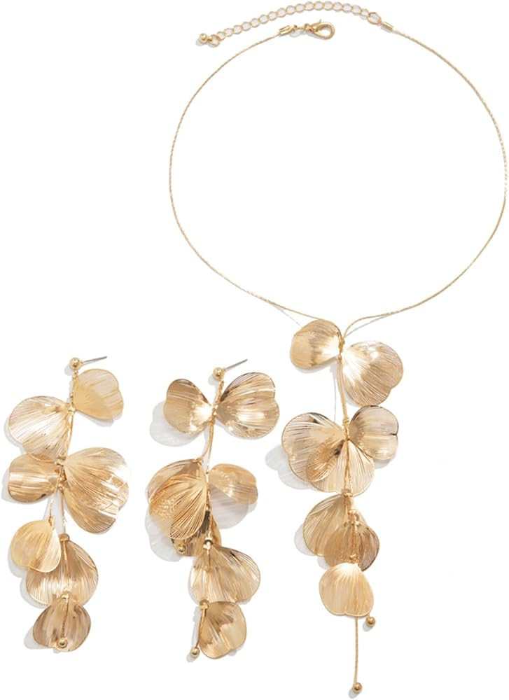 Statement Gold Leaf Choker Necklace for Women Trendy Boho Black Ginkgo Leaves Long Tassel Necklac... | Amazon (US)