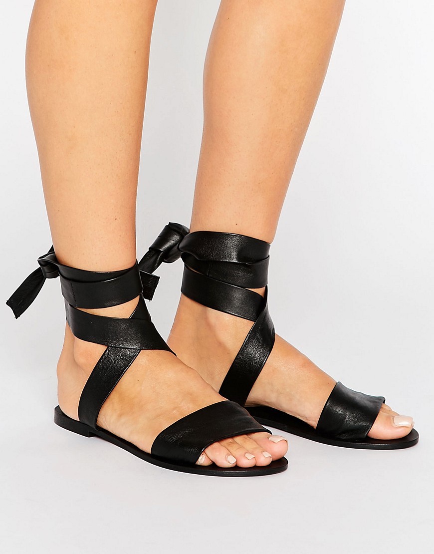 ASOS FAMOUS Leather Tie Leg Sandals - Black | ASOS US