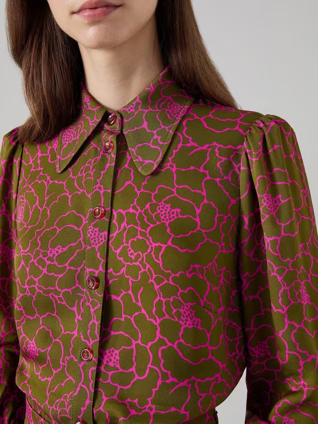 L.K.Bennett Sonya Floral Shirt, Olive/Magenta | John Lewis (UK)