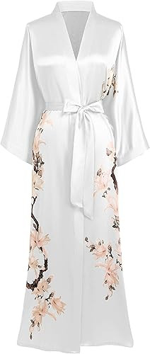 BABEYOND Kimono Robe Cover up Long Floral Satin Sleepwear Silky Bathrobe Bachelorette Robe | Amazon (US)