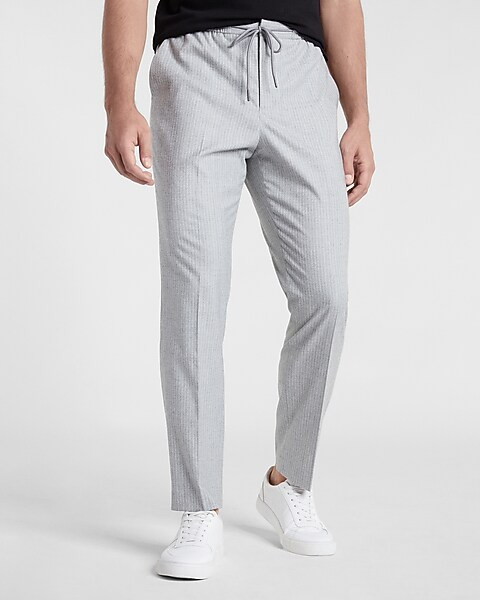 Classic Striped Gray Flannel Drawstring Dress Pant | Express