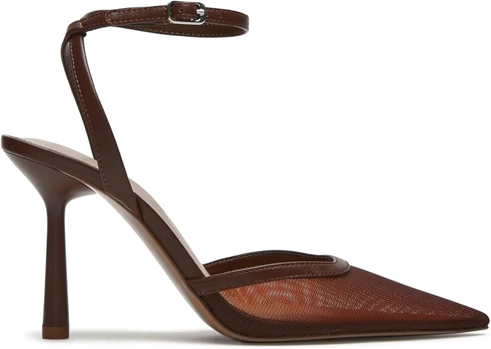 Mesh Kitten Heels for Women Closed Pointed Toe Slingback Buckle Strap Pumps Fashion Casual Dress ... | Amazon (US)