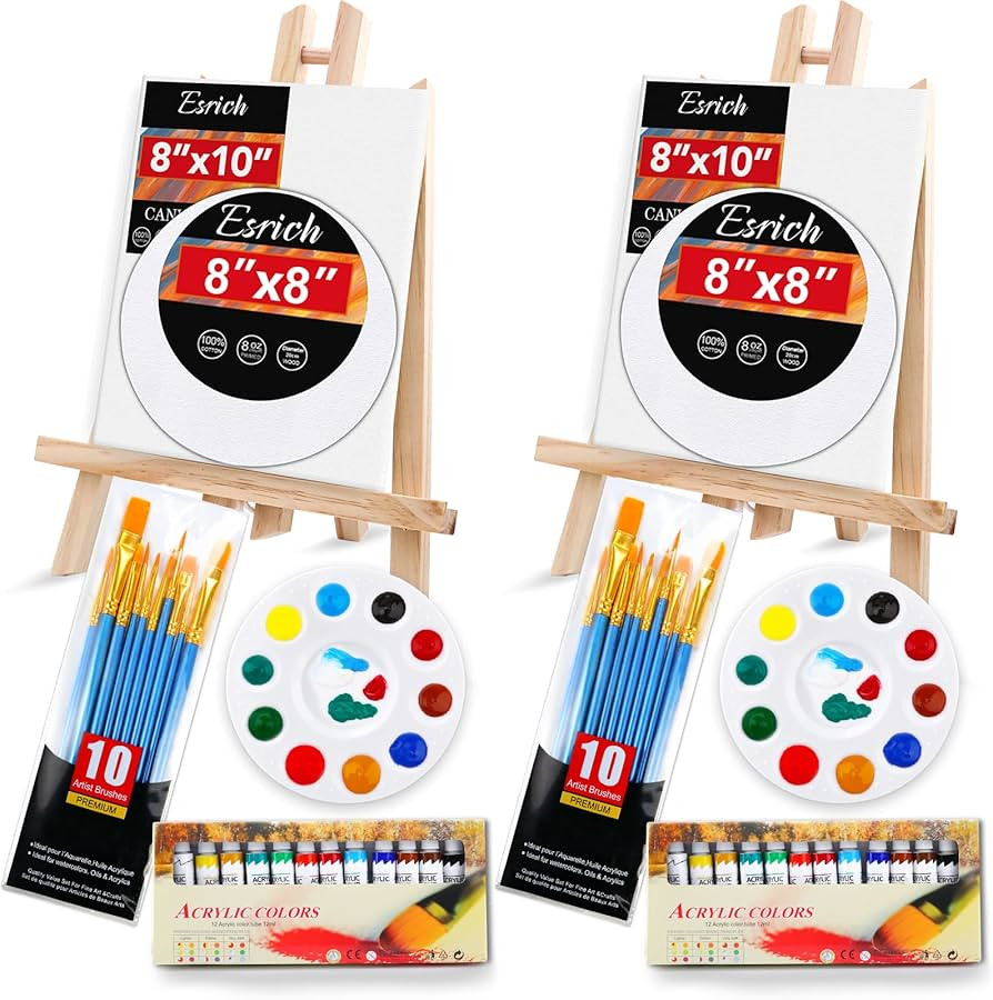 ESRICH Acrylic Paint Canvas Set,52 Piece Professional Painting Supplies Kit with 2 Wood Easel,2 *... | Amazon (US)