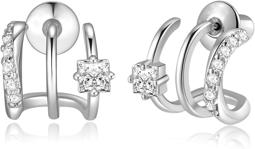 14K Gold Plated Illusion Stud Earrings for Women | Triple Huggie Hoop Earrings for One Hole| Trendy Simple Hypoallergenic Fashion Accessories Gold Jewelry Gifts for Womens | Amazon (US)