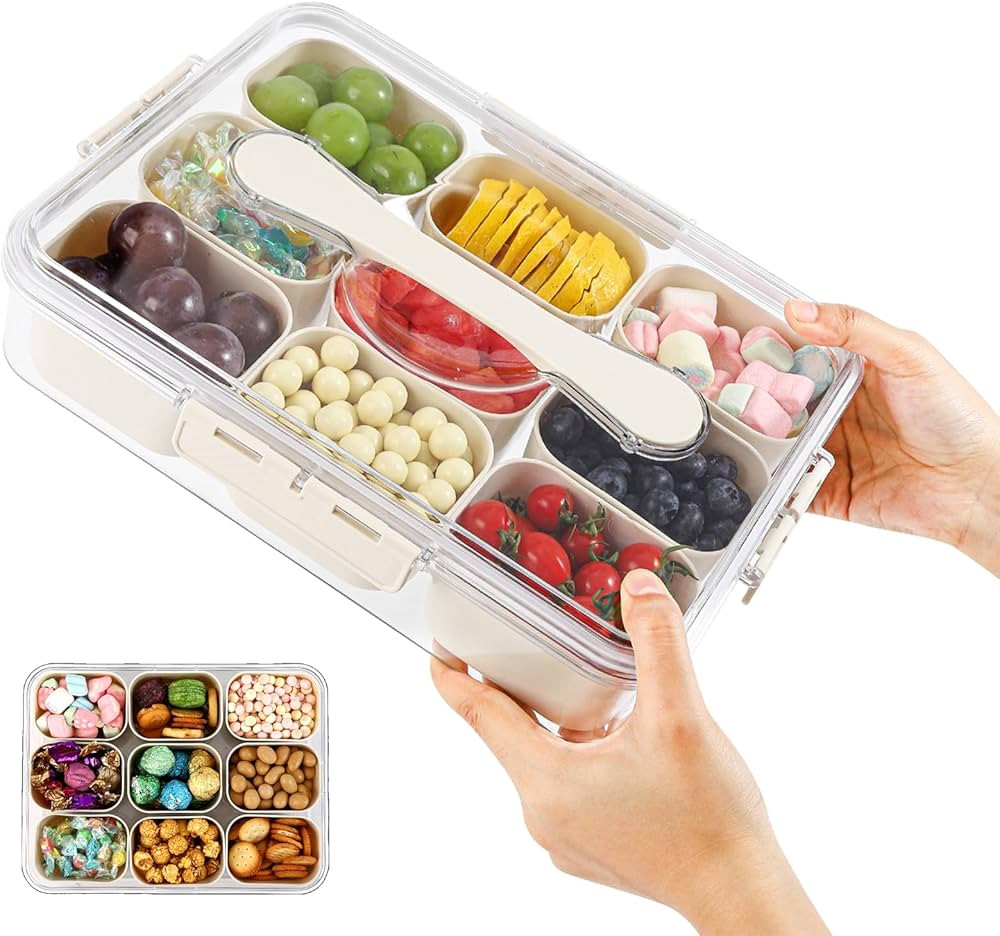 feifuns Divided Serving Tray with Lid, Portable Snackle Box Container with Reusable & Food Grade ... | Amazon (US)