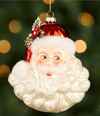 Christmas Cheer Collection Santa Head Glass Ornament | Dillard's