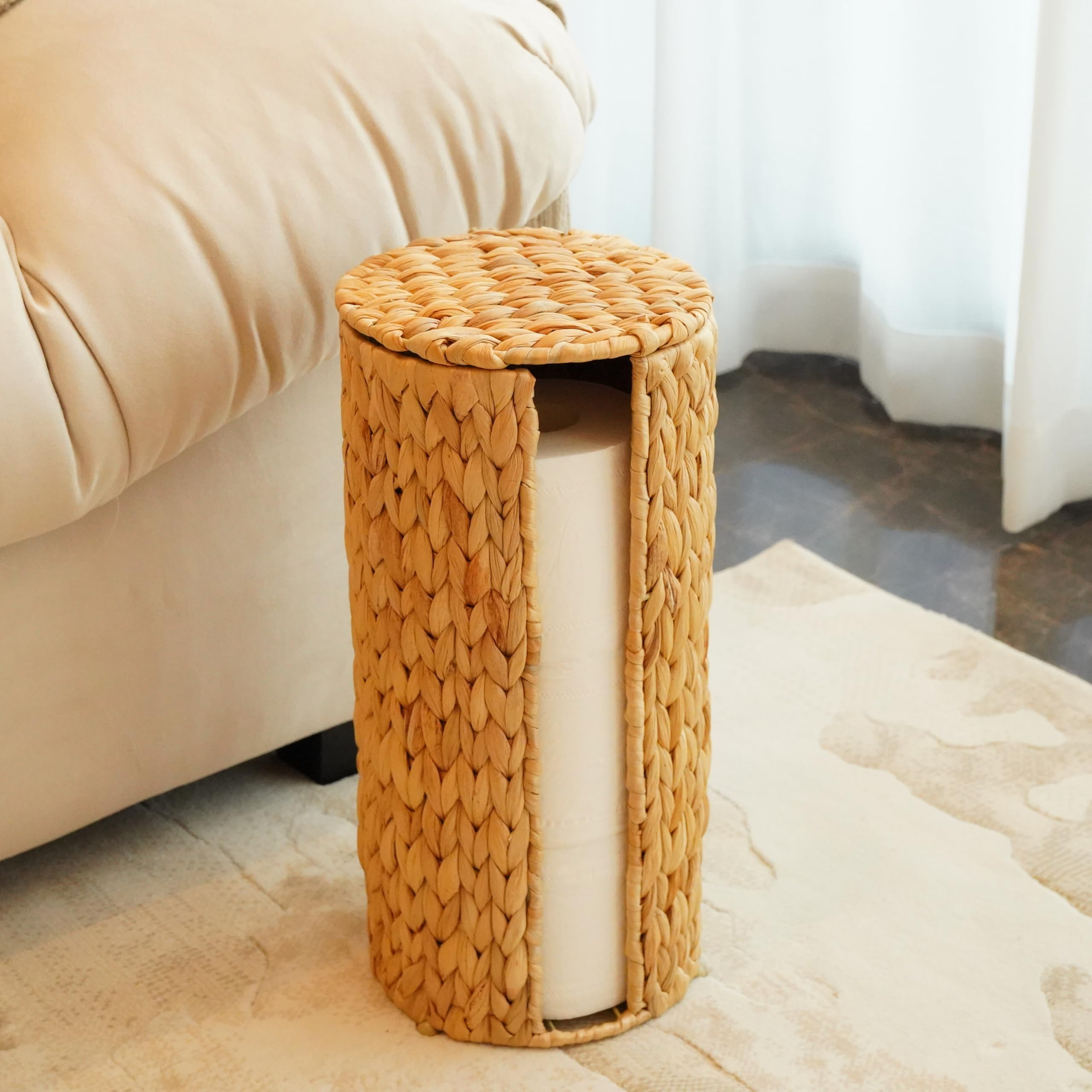 PINXIURY Water Hyacinth Paper Roll Holder, Wicker Toilet Paper Holder Stand for Bathroom, 3 Rolls... | Amazon (US)