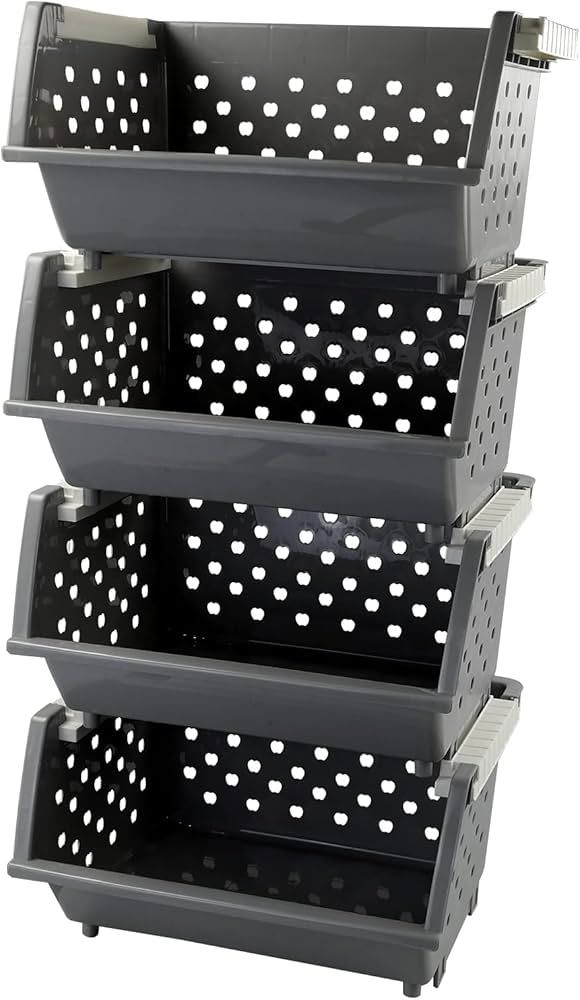 Zerdyne 4-Pack Plastic Stacking Storage Basket, Stackable Organizer Bin, Gray | Amazon (US)