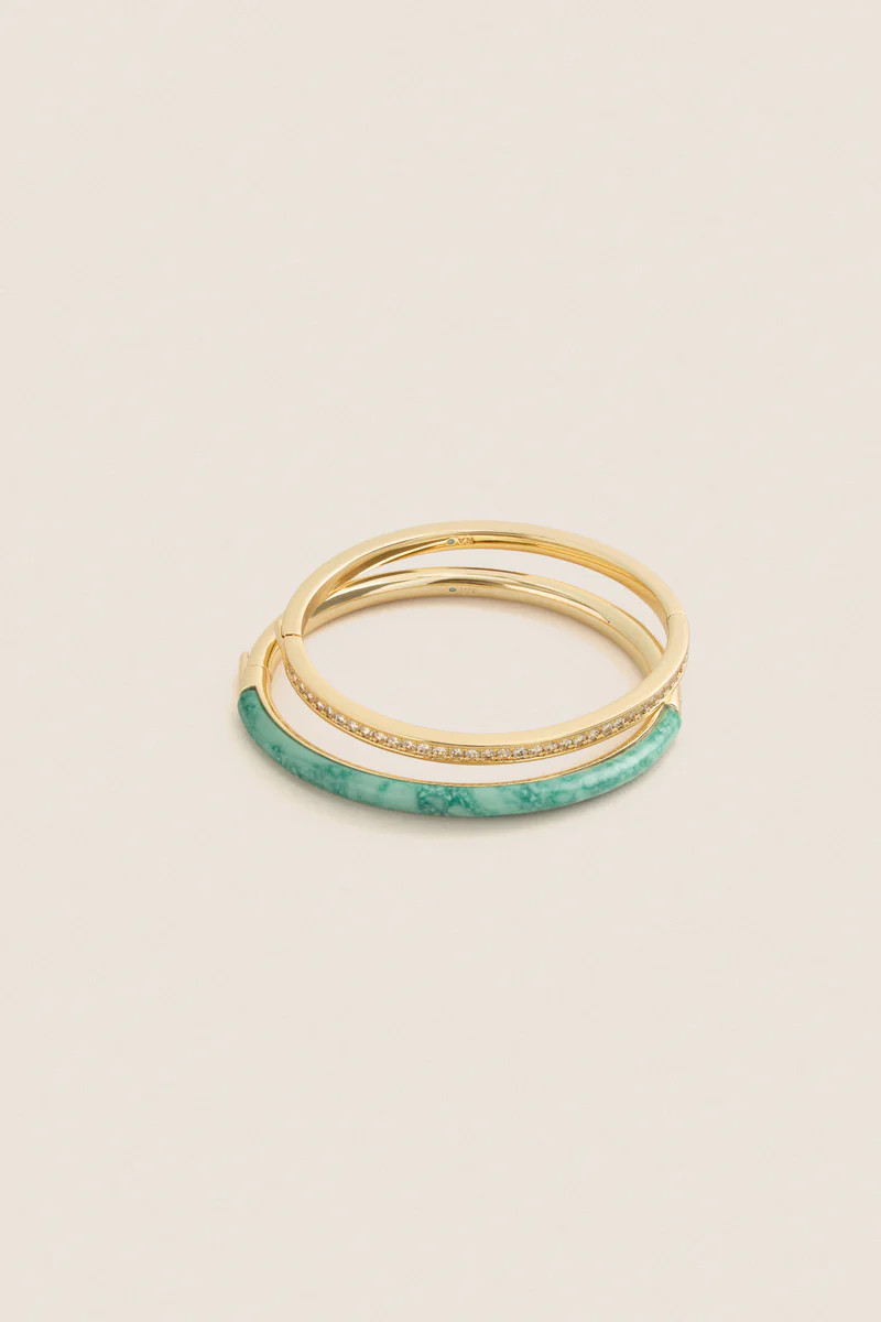 Moss Agate and Clear Semi Stone Cuff Set | Tuckernuck (US)