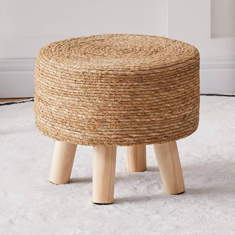 Cpintltr Foot Stool Natural Seagrass Hand Weave Poufs Round Ottoman for Couch Desk Soft Step Stoo... | Amazon (US)