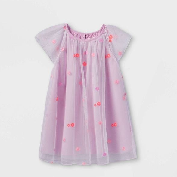 Toddler Girls' Embroidered Floral Short Sleeve Tutu Dress - Cat & Jack™ Violet | Target
