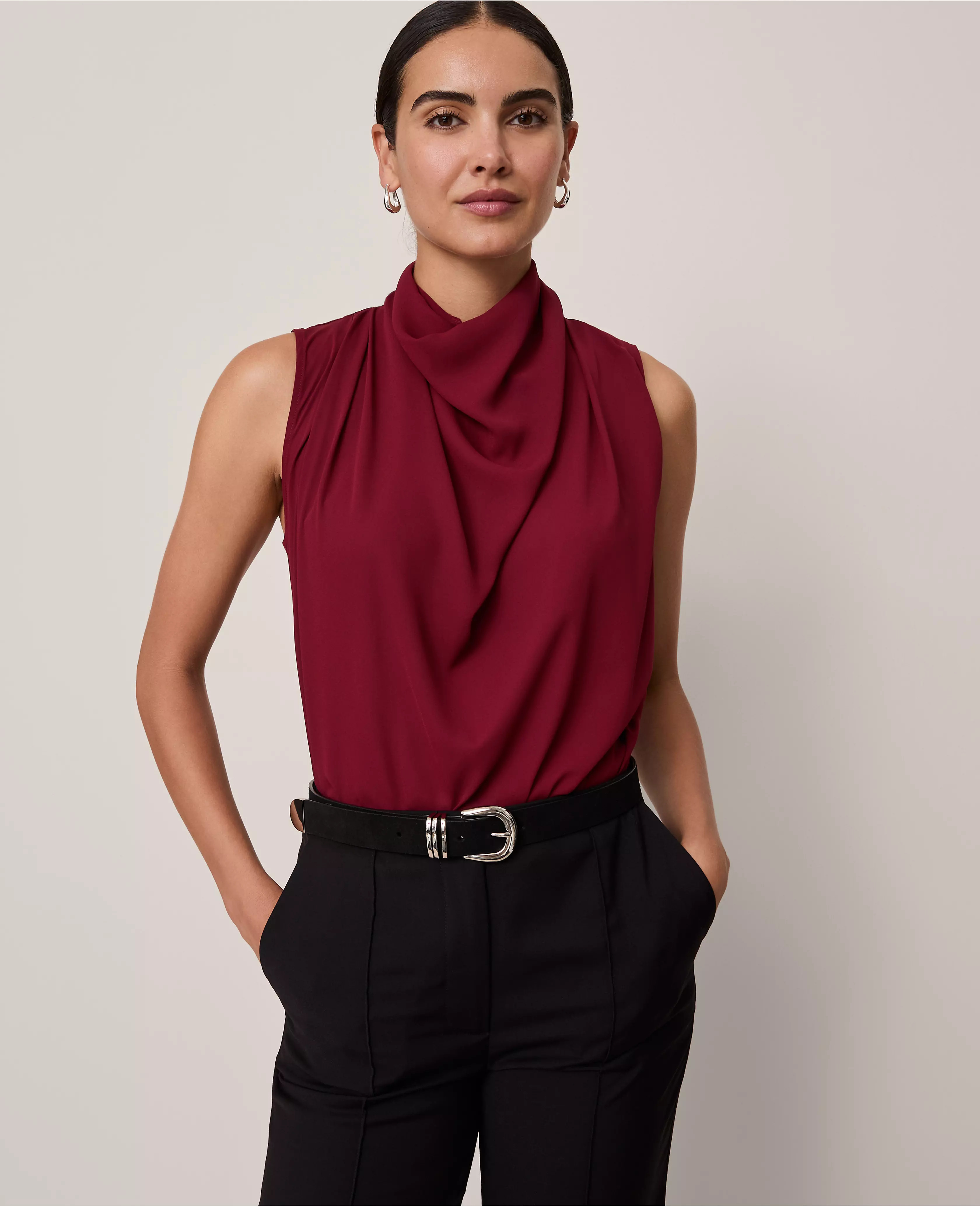 Petite Mixed Media Cowl Neck Blouse | Ann Taylor