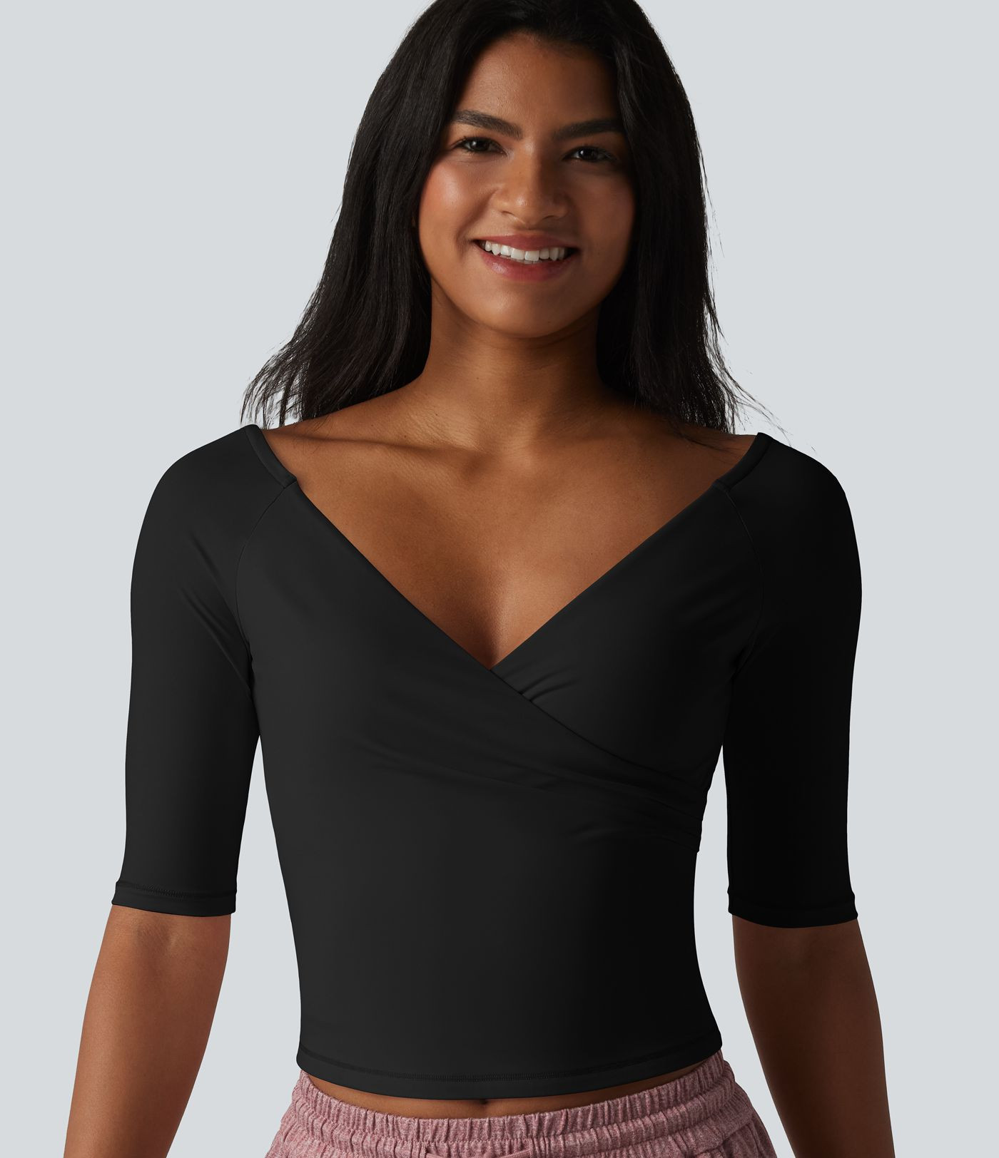 Crossover V-neck Half Sleeve Ultra-slim Fit InstantCool Casual Top-UPF50+ | HALARA