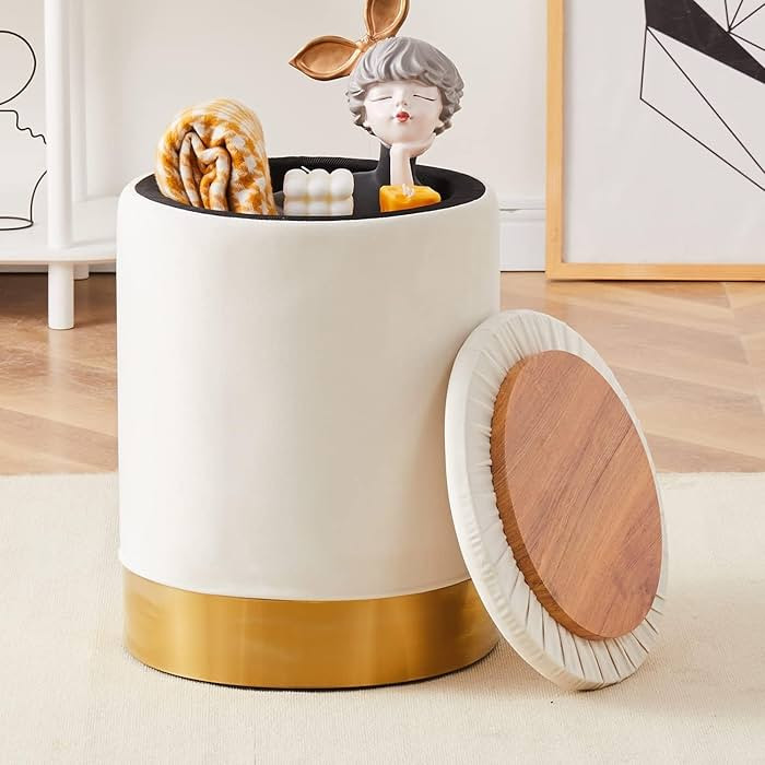 Mxfurhawa Velvet Storage Ottoman Multipurpose Footrest Stool with Metal Base Modern Round Vanity ... | Amazon (US)