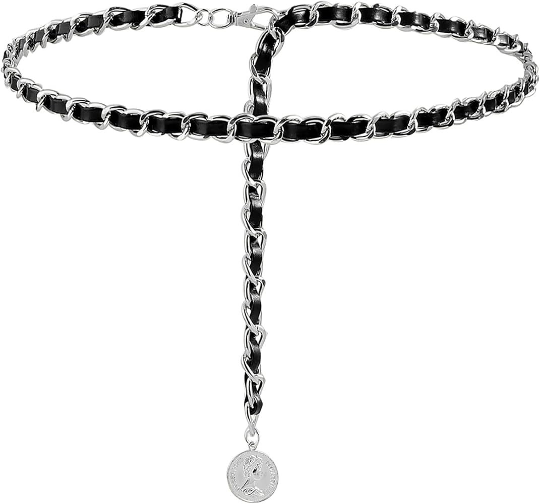 LIMHOO Leather Chain Belt for Women Layered Metal Waist Belt Adjustable Waist Chain for Dress Ves... | Amazon (US)
