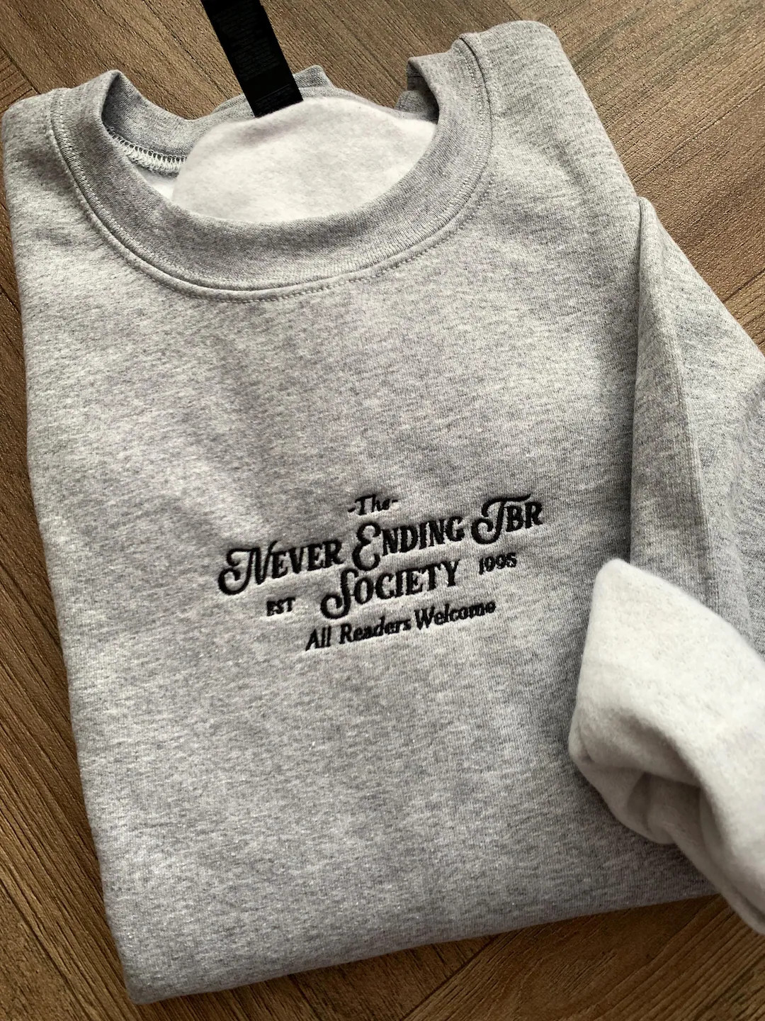 Bookish Grey Embroidered Crewneck Sweatshirt: TBR List Design - Etsy UK | Etsy (US)