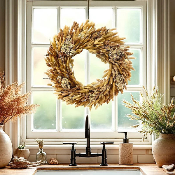 Preserved Golden Dried Foxtail and Wheat Wreath - Default Title - Decor Steals | Decor Steals