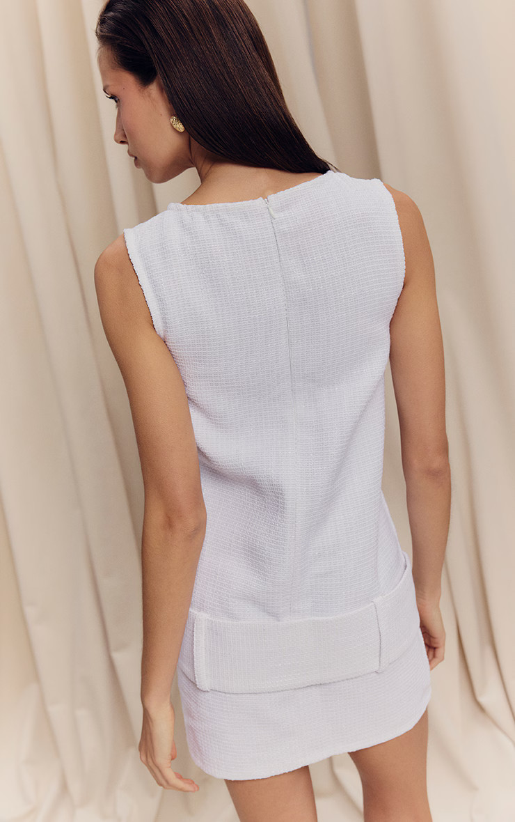 White Boucle Oversized Low Belt Shift Dress | PrettyLittleThing US