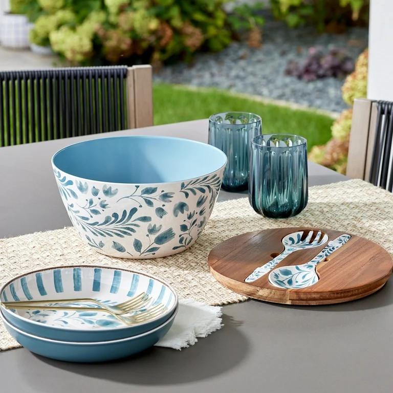 Better Homes & Gardens 4-Piece Bamboo Melamine Salad Serving Bowl and Utensil Set with Acacia Woo... | Walmart (US)