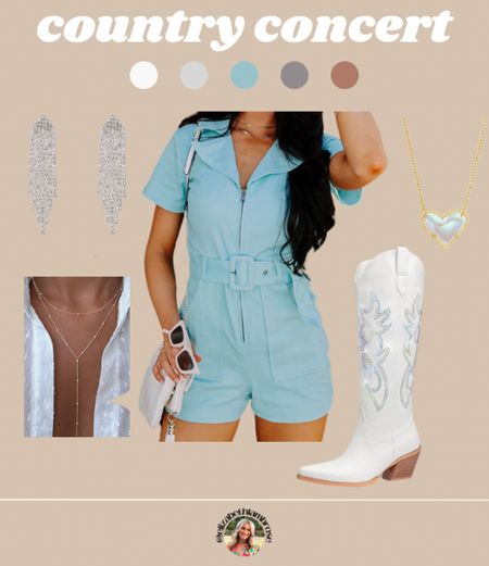 country concert outfit inspo! 
Going to Jason Aldean tonight in Jacksonville! This is very similar to what I am wearing tonight! Y’all i love these boots, they are so cute and affordable! I know most boots are pretty expensive, but these are less than $50!
The jewelry is all from Amazon, and super cute! 

#inspo #concert #country #countryconcert #outfitinspo #outfit #boots #cowboy #cowboyboots #romper #denimromper #blue #lightblue #sparkle #rhinestone

#LTKFind #LTKunder50 #LTKstyletip