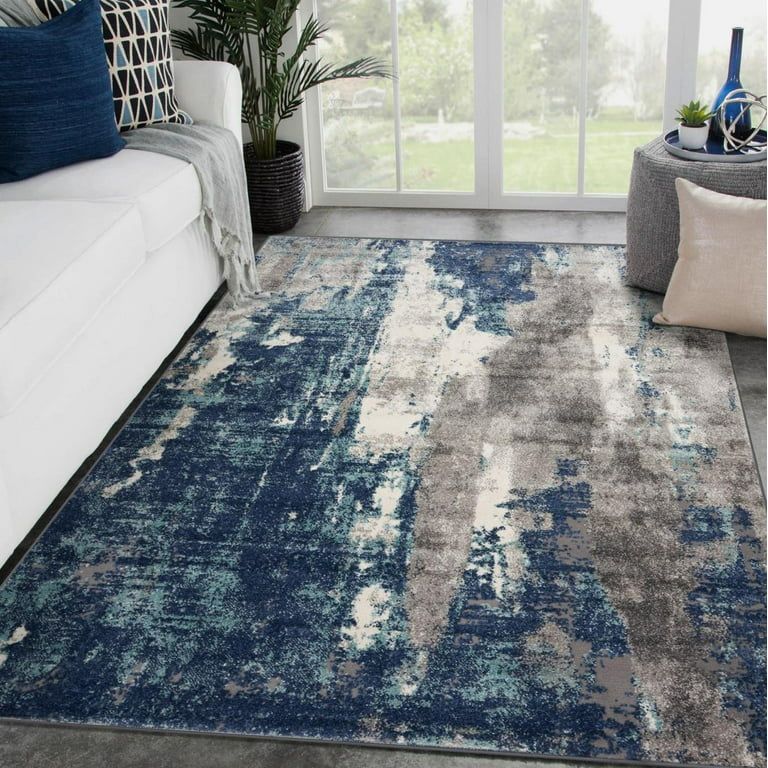 Luxe Weavers Modern Area Rug Abstract Pattern - Dark Blue, Light Blue / 8 x 10 | Walmart (US)