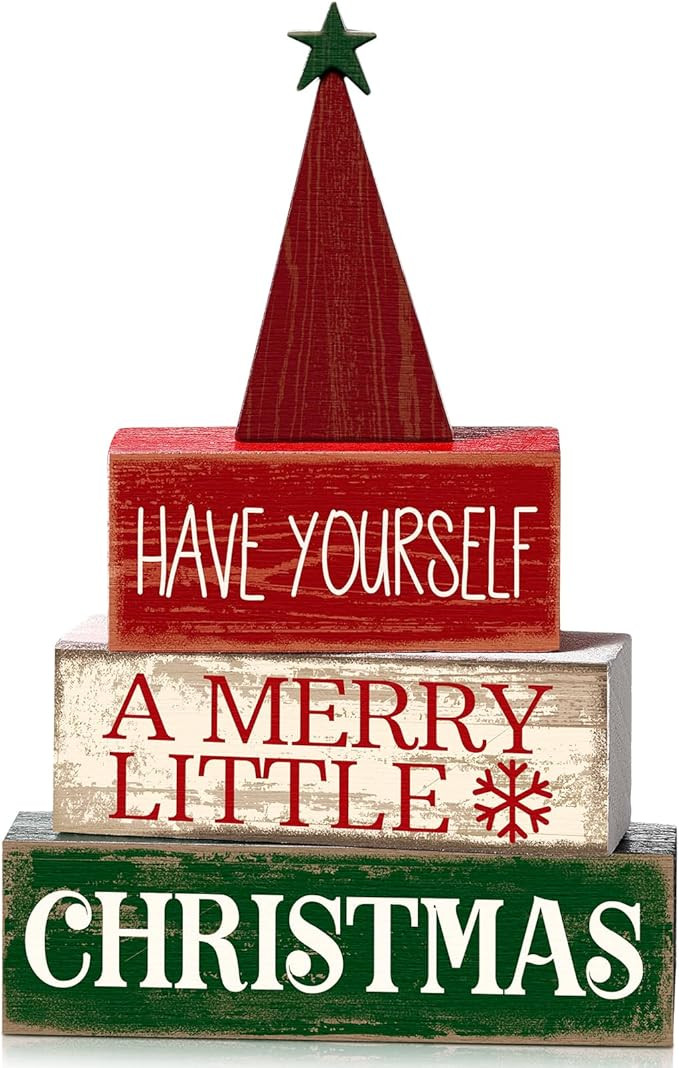 4 Pcs Wooden Christmas Tabletop Decor Christmas Tree Tiered Tray Decor Rustic Wood Christmas Tree... | Amazon (US)