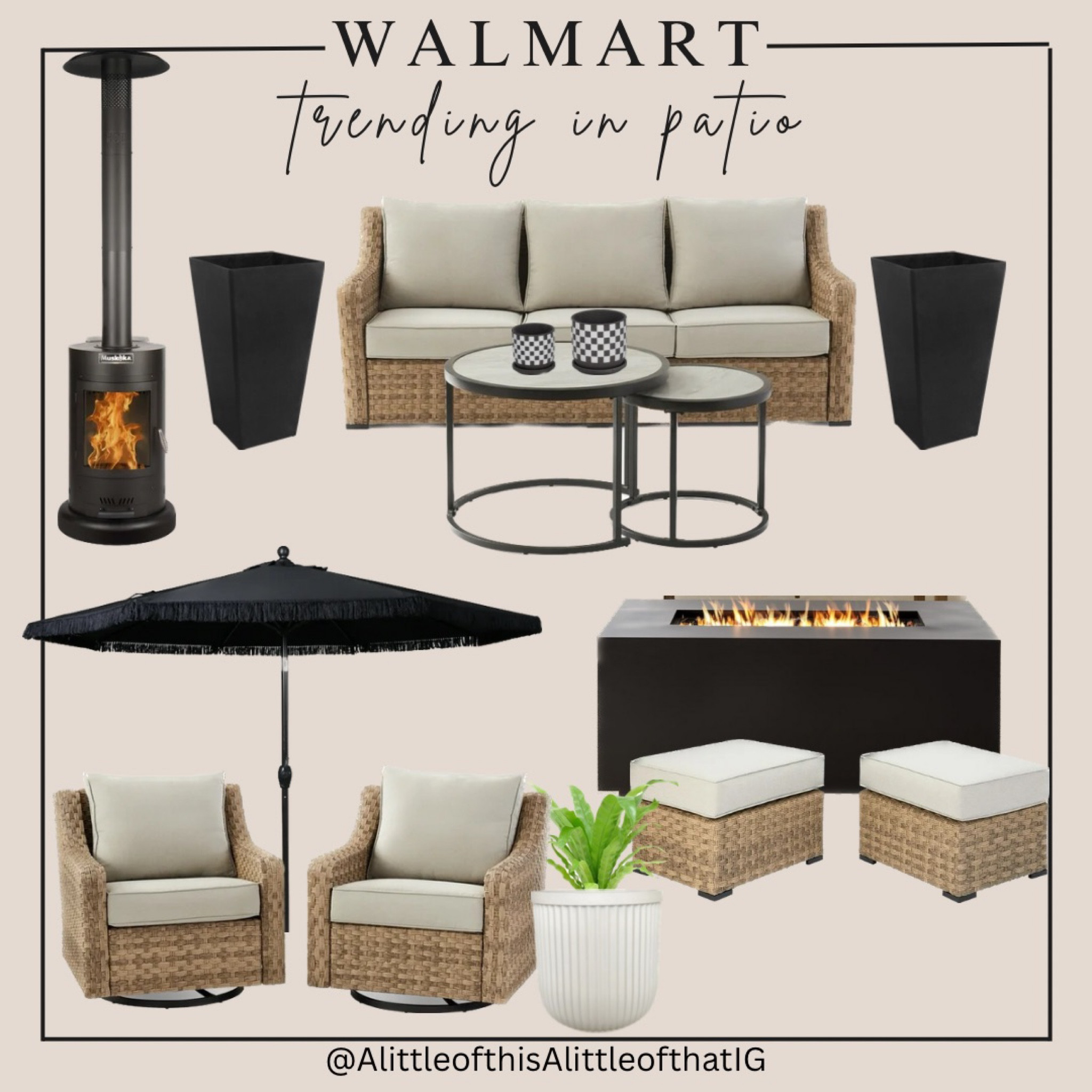 Walmart patio finds! This popular  outdoor furniture set is always out of stock so get it while you can! 

#walmart find
#walmart home
#walmart patio
#patio design
#patio refresh
#backyard
#patio furniture
#outdoor furniture
#black fringe umbrella
#fire table
#fire pit
#black real planters
#neutral aesthetic 
#lounge furniture
#spring refresh
#home refresh
#design inspo
#affordable home decor


#LTKSeasonal #LTKHome #LTKParties