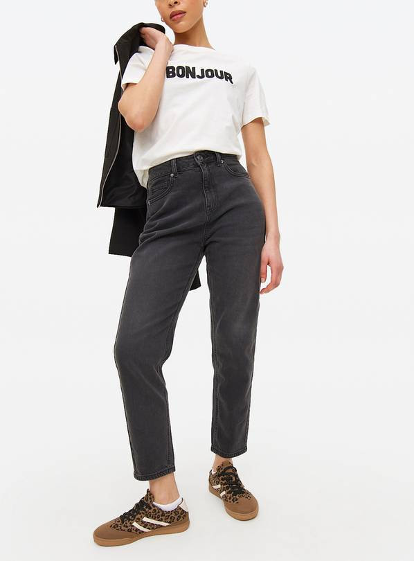 Black Rinse Denim High Rise Mom Jeans 12S | Tu Clothing