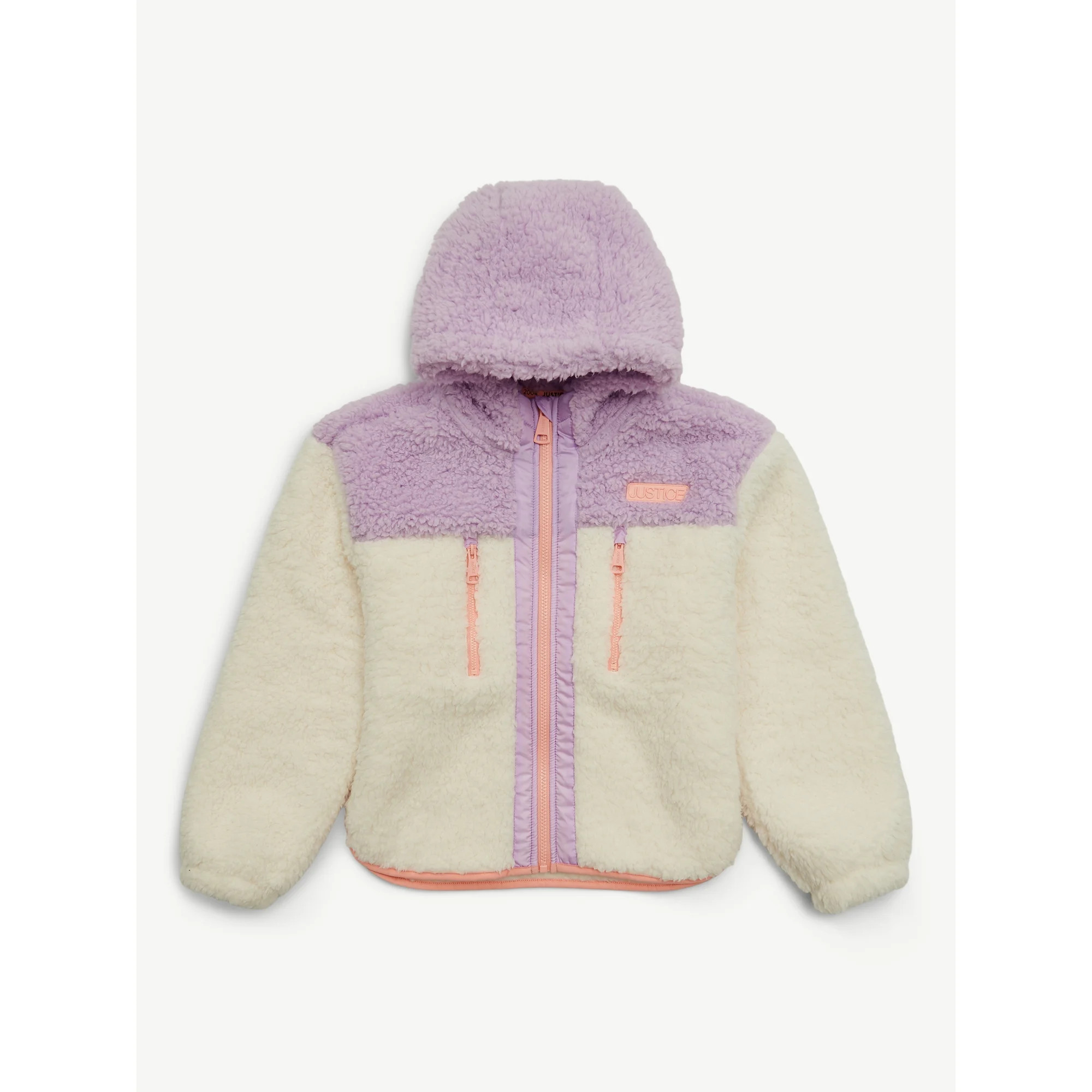 Justice Girl's Colorblock Sherpa Jacket with Hood, Sizes XS - XL | Walmart (US)