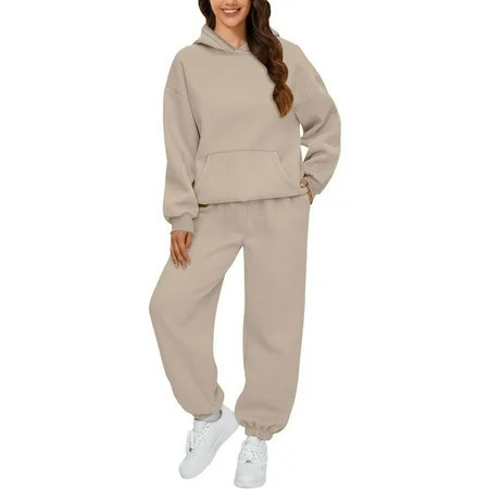 Beige Polyester Activewear Hooded Neck Weekend Full-Length Women s Trousers Suit AUTOMET Womens 2 Outfits Hoodie Sweatsuit Sets Oversized Sweatshirt Baggy Fall Fashion Sweatpants With Pockets | Walmart (US)