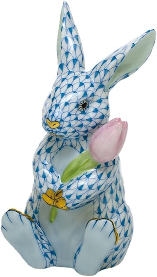 Herend Blossom Bunny Rabbit Porcelain Figurine Blue Fishnet | Amazon (US)