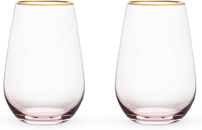 Twine Rose Wine Glasses, Gold Rimmed Pink Tinted Crystal Wine Glass Set, Stemless Wine Glasses, S... | Amazon (US)