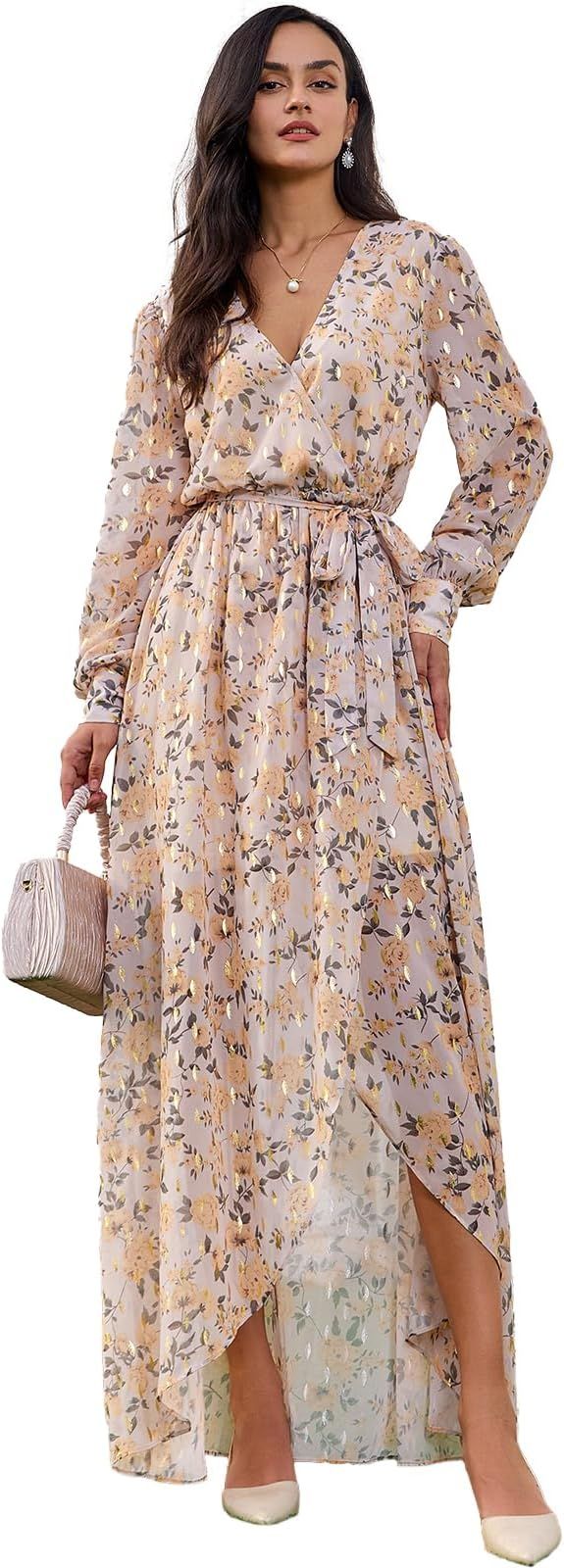 Boho Chic Apricot Floral Maxi Dress | Amazon (US)