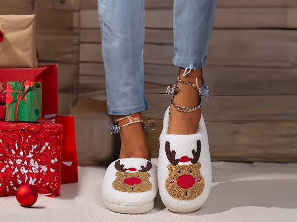 Christmas Slippers Reindeer Slippers for Women and Men Elk Animal Holiday Slipper Cute Xmas Moose... | Amazon (US)