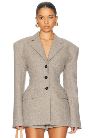 Helsa The Tweed S Curve Blazer in Taupe | FWRD 