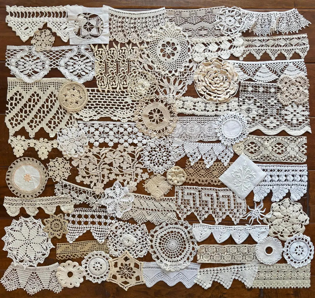 20 Vintage/antique Crochet & Textured Lace Trims, Doilies, Medallions, Motifs ... Grab Bag Lot, R... | Etsy (US)