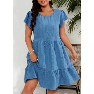 Womens Babydoll Dress Summer Casual Ruffle Short Sleeve Boho Crew Neck Flowy Swing A-Line Mini Dress | Target