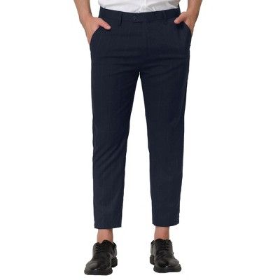 Lars Amadeus Men's Dress Plaid Cropped Pants Flat Front Business Checked Trousers Navy Blue 30 | Target