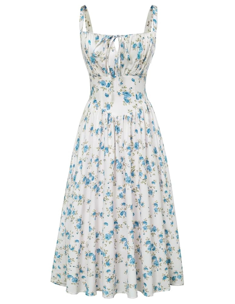 SCARLET DARKNESS Women Sun Dress Victorian Casual A-Line Sleeveless Spaghetti Strap Floral Dresse... | Amazon (UK)