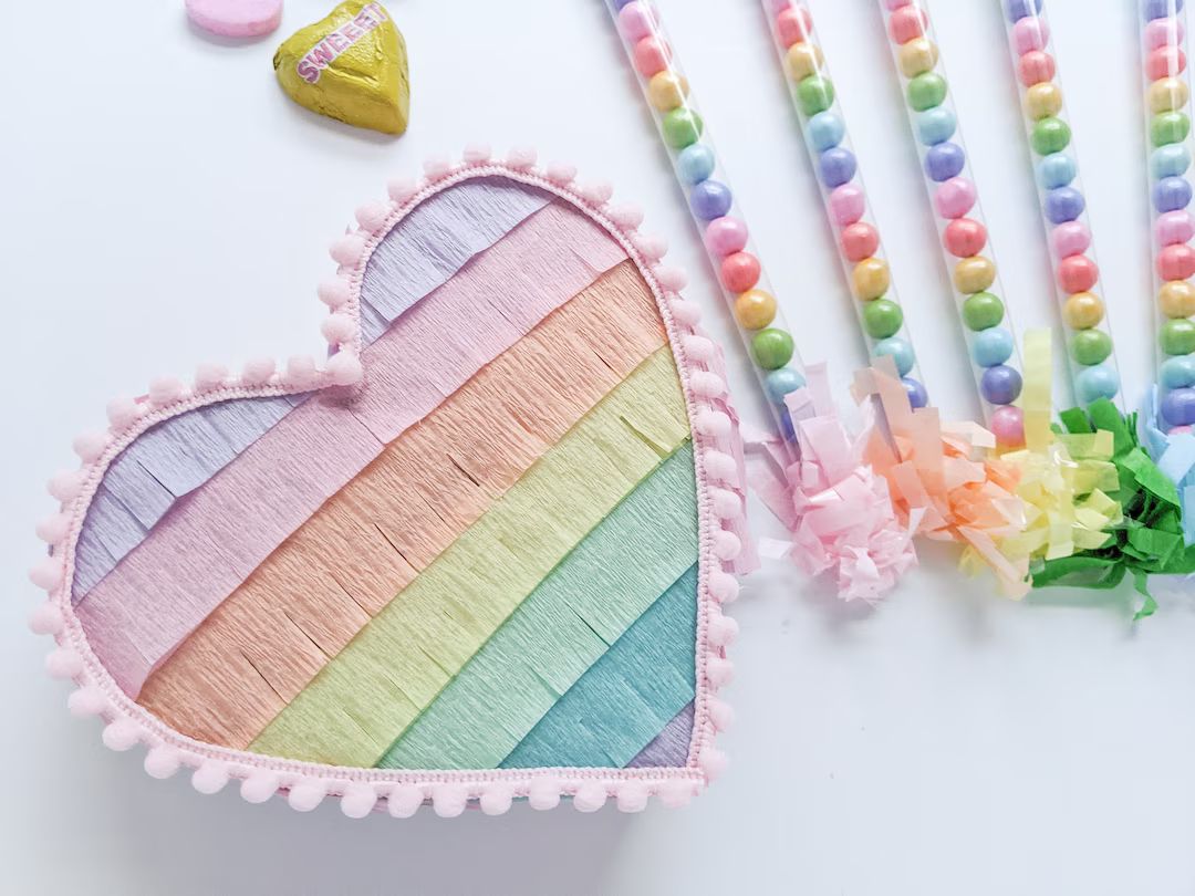 Pastel Rainbow Stripe Heart Mini Pinata ONE Pinata  - Etsy | Etsy (US)
