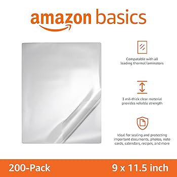 Amazon Basics Clear Thermal Laminating Plastic Paper Laminator Sheets, 9 x 11.5-Inch, 200-Pack, 3... | Amazon (US)