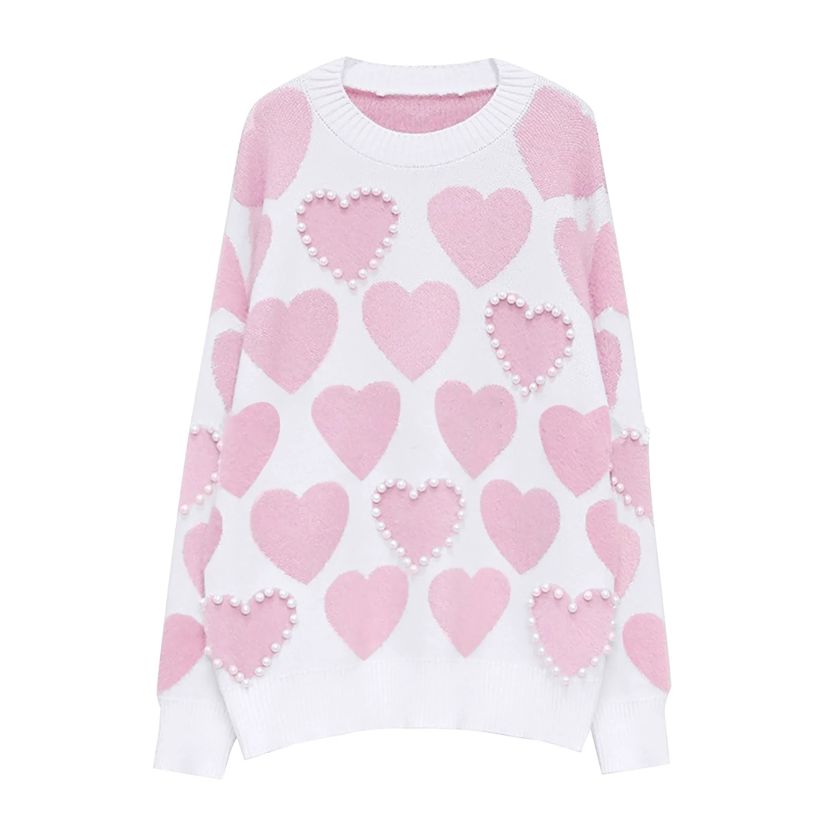 SZXZYGS Cardigan Sweaters for Women Cropped Plush Fabric Love Heart Print Pearl Detailing Pullove... | Walmart (US)