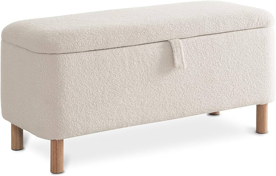 Comfort Stretch Boucle Storage Ottoman Bench for Bedroom end of Bed, Sherpa Upholstered Shoe Seat... | Amazon (US)