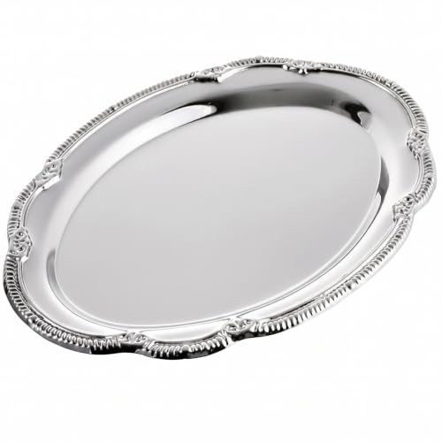 Silver Serving Tray, Stainless Steel Decorative Tray French Style Mirror Finish Oval for Jewelry Storage & Serving, Silver, M | Amazon (US)