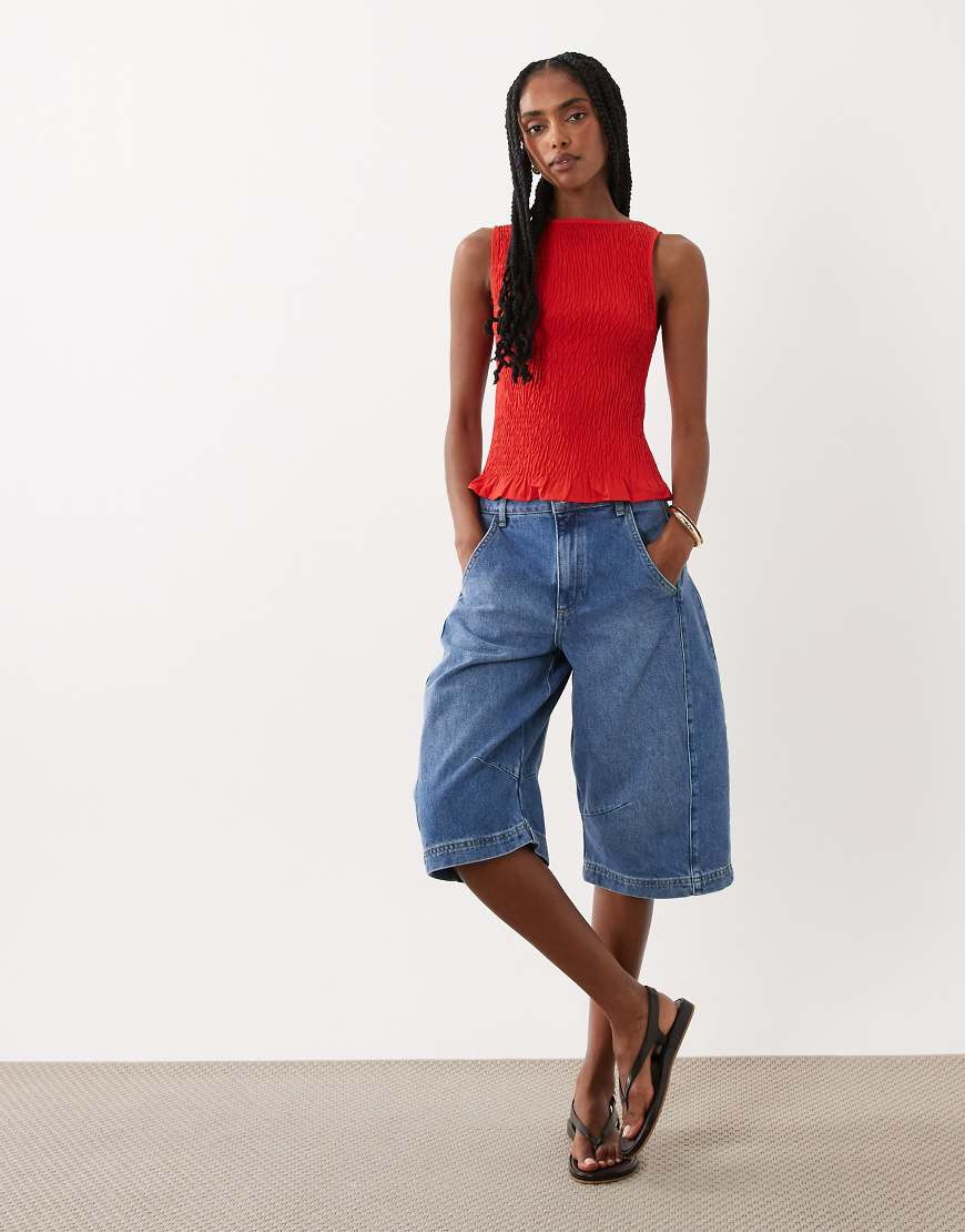ASOS DESIGN barrel bermuda short in vintage wash-Blue | ASOS (Global)