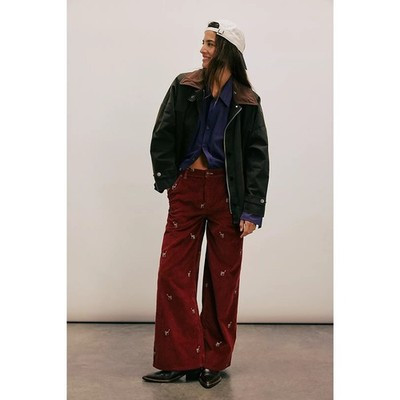 NWT FREE PEOPLE We The Free Clifton Cord Wide-Leg Jeans $228 Red DEER DARLIN 26 | eBay US