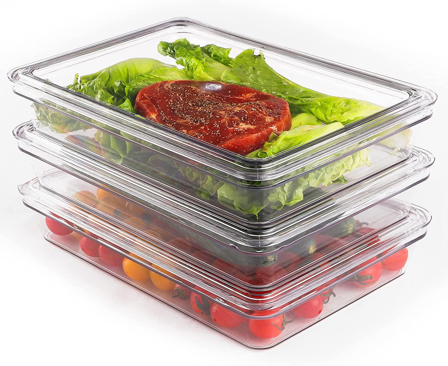 TLC Depot Fridge Organizer Food Storage Containers – 3 Clear Refrigerator Organizer Bins with L... | Amazon (US)