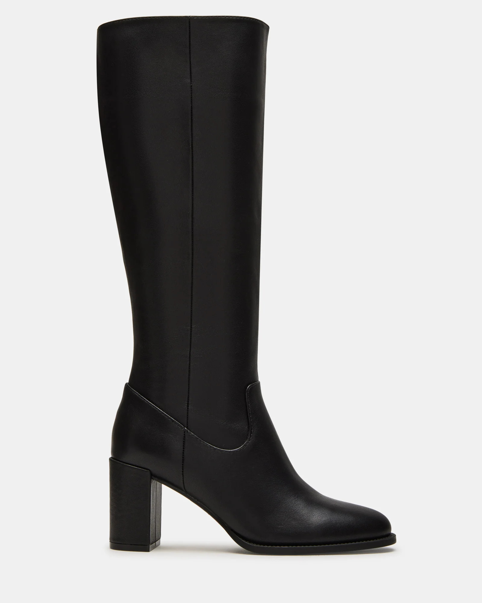 JOVANA Black Leather Knee-High Block Heel Boot | Women's Boots | Steve Madden (US)