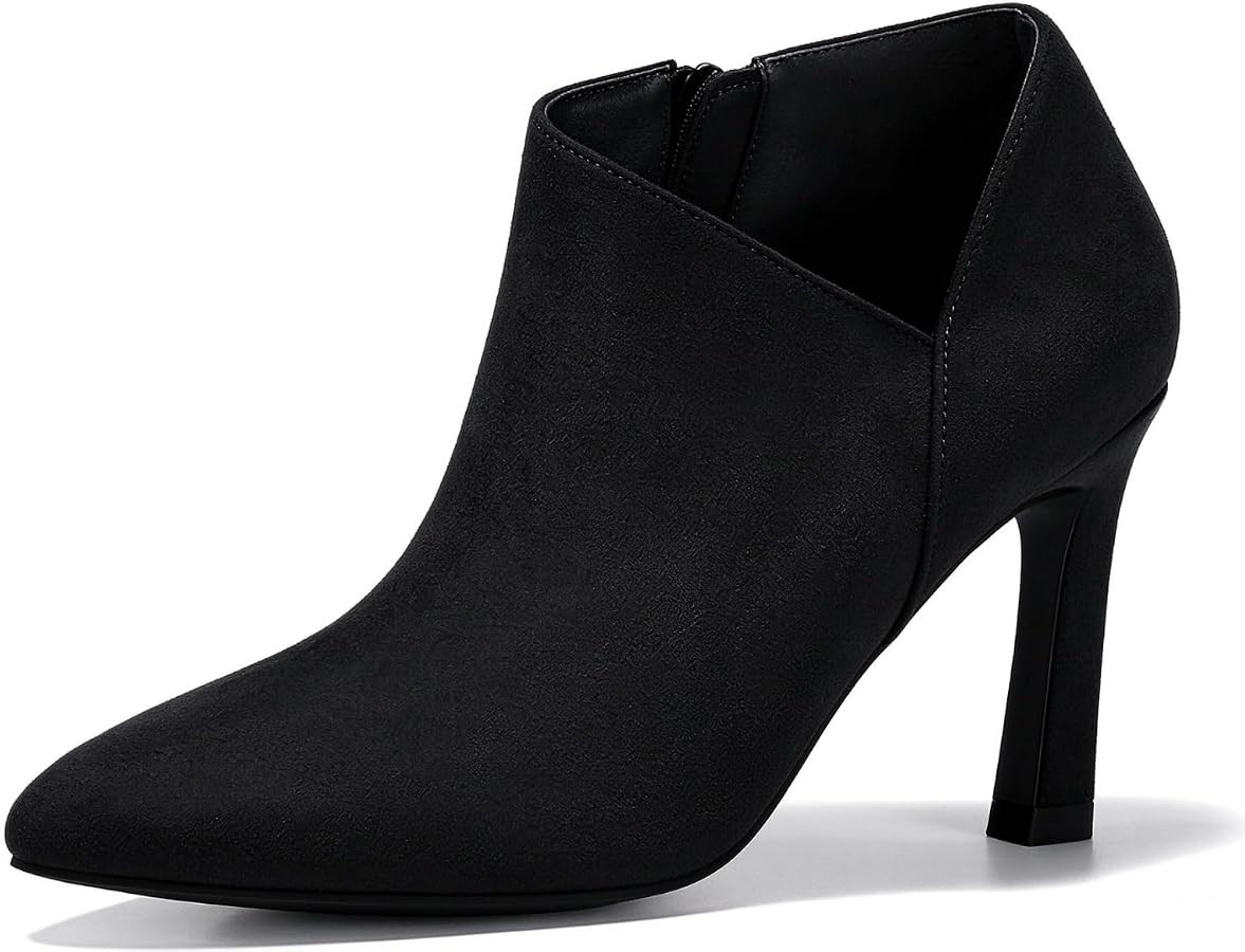 Coutgo Womens Pointed Toe V Cut Ankle Boots Kitten Heel Side Zip Office Booties | Amazon (US)