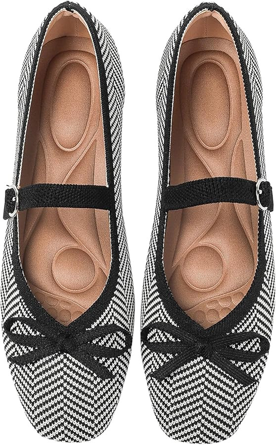 Knit Flats for Women Square Toe Flats Casual Ballet Flats with Ankle Strap,Washable Comfortable D... | Amazon (US)